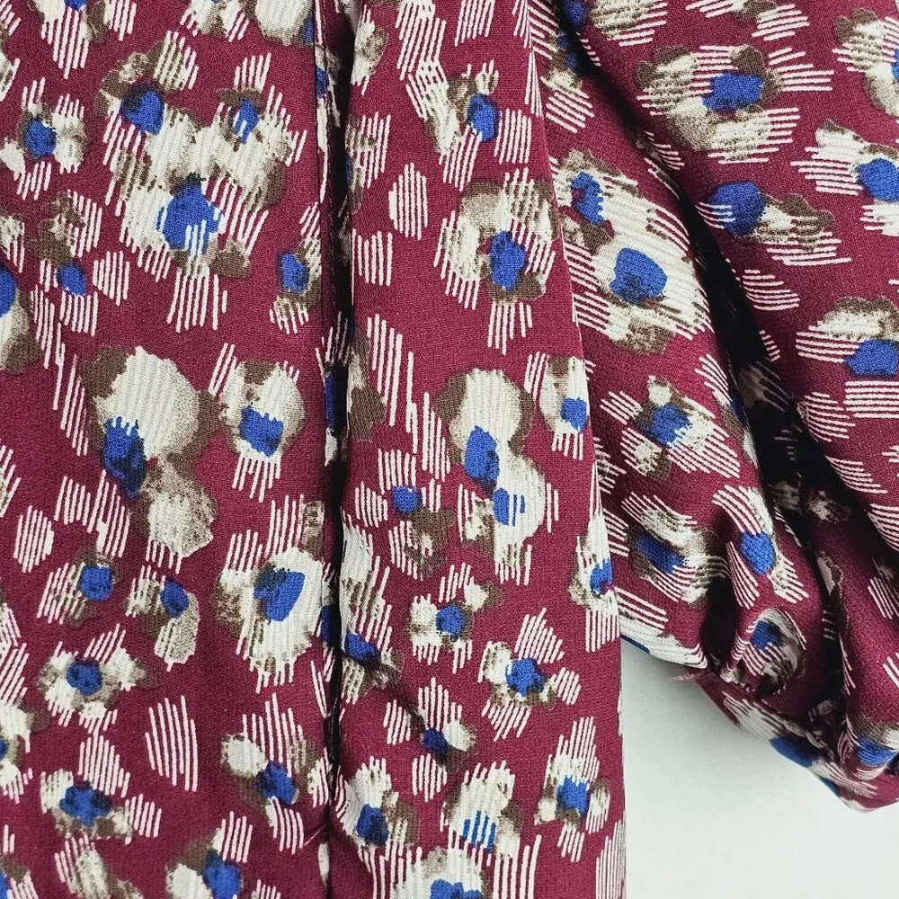 Umgee Plus Wine Mix Animal Print Silky Baby Doll w/ Pockets Long Sleeve Dress 1X - Picture 8 of 8